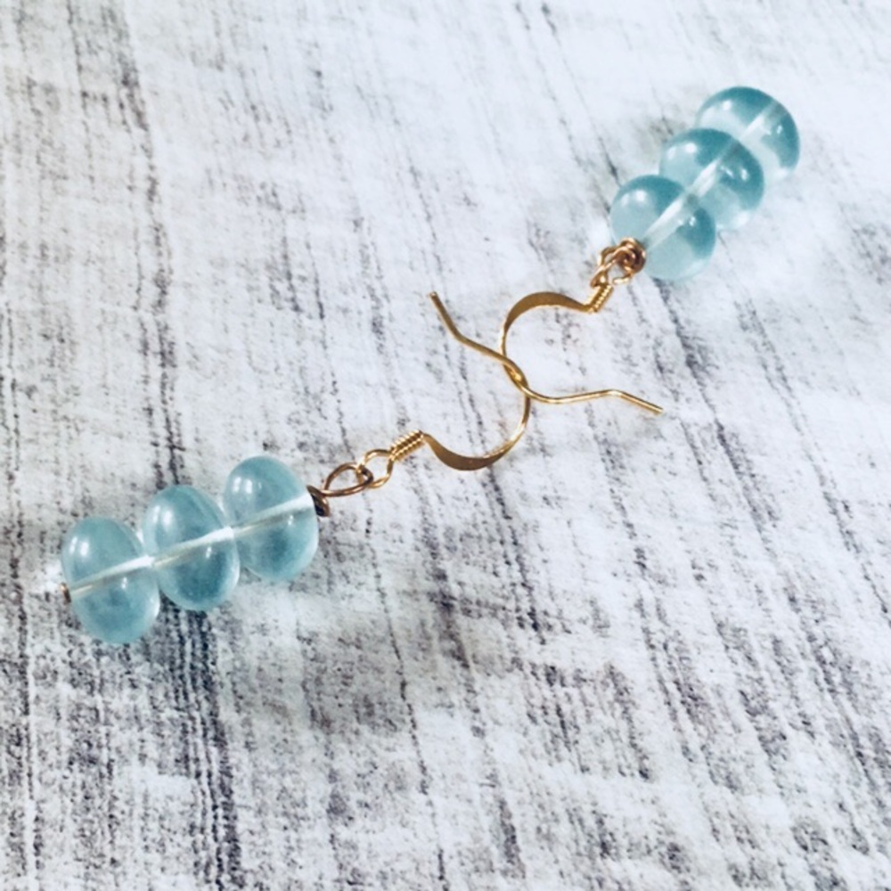 Trio of aquamarine bead earrings with 22K gold plated hooks